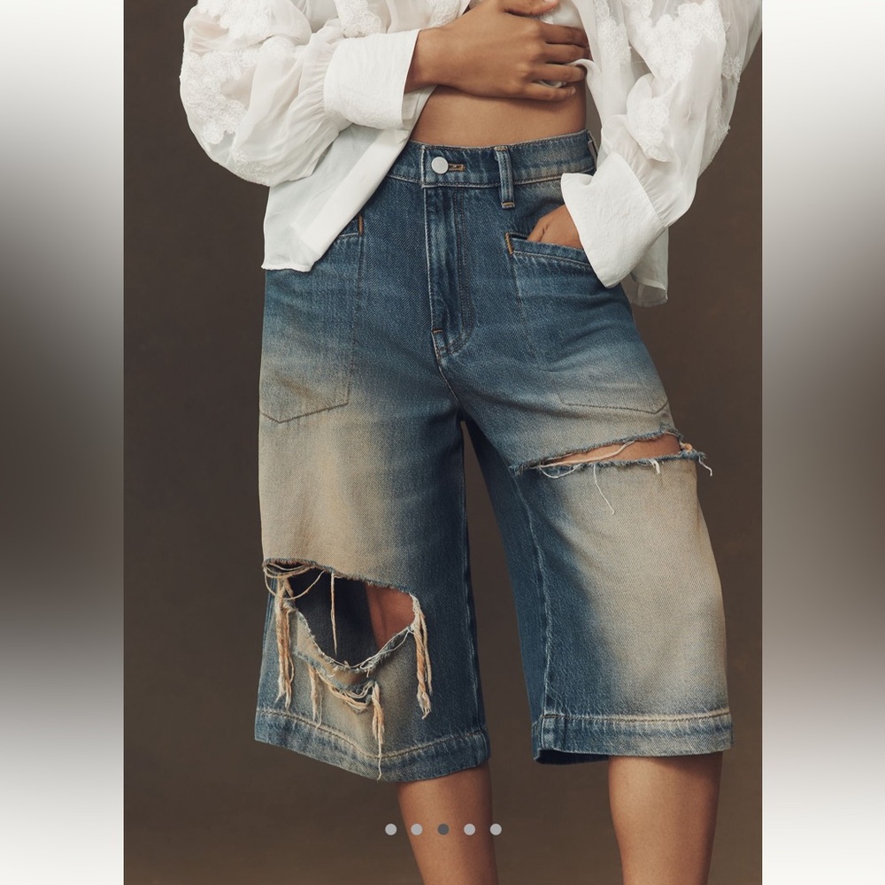 Anthropologie Pilcro Destroyed Knee-Length Washed Denim Shorts Size 27